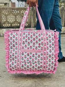 Vintage Quilted Frill Tote Bag For Women Handmade Cotton Ethnic Boho Shopper Bohemian Ruffle Mothers Day <b>Gift</b> - Product Image 4