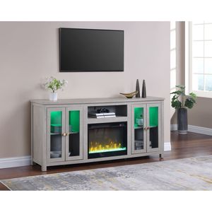 Mueble para TV Ellington de 70 Pulgadas con Chimenea, Color Gris Claro, con Gabinetes con Luces LED, Estantes y Calefactor - Product Image 4