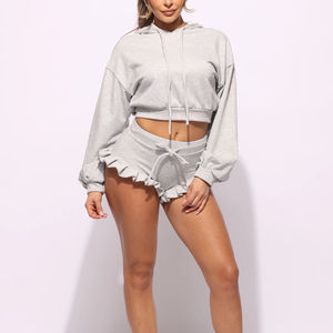 Conjunto de Dos Piezas de Sudadera Corta y Pantalones Cortos con Logotipo Personalizado para Mujer, Lavado Ácido, Ropa de Invierno, Top Corto, Ropa Deportiva para Mujer, Conjunto de Sudadera y Pantalones Cortos - Product Image 3