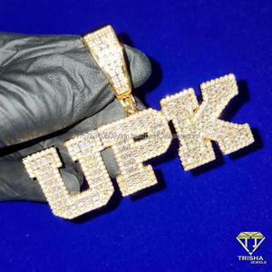 Luxury " UPK " Letter <b>Necklace</b> Iced Out Diamond Pendant Hip Hop Jewelry For Men - Product Image 1