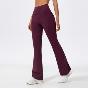 Leggings de Yoga de Cintura Alta para Mujer, Corte Bootcut, Color Sólido, Largo Completo, Elásticos en Cuatro Direcciones, Control de Abdomen, Resistentes a las Arrugas, con Bolsillos, 100% OEM/ODM - Product Image 2