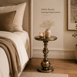 Elegant <b>Round</b> Pedestal <b>Side</b> <b>Table</b> with Antique Bronze Finish | Decorative Accent End <b>Table</b> with Ornate Turned Column Base Home - Product Image 2