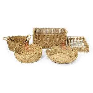 Ensemble de paniers de rangement en rotin naturel, plateau de service tissé avec poignées, design rustique multi-usages, Viettimecraft, vente en gros - Product Image 1