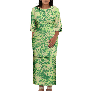 New Arrival Plus Size Polynesian Tribal Samoan Puletasi <b>Dresses</b> Custom Long Top And Skirts Two Piece Women O-neck Button <b>Dress</b> - Product Image 4
