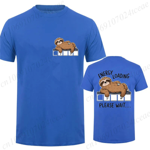 เสื้อยืดคอกลมแขนสั้นสีดำสำหรับผู้ชาย พิมพ์ลายการ์ตูนสลอธ สไตล์ลำลอง ไซส์พลัส ผ้าเจอร์ซีย์ถัก โลโก้ด้านหน้า เนื้อผ้านุ่ม 100% ผ้าฝ้าย - Product Image 4