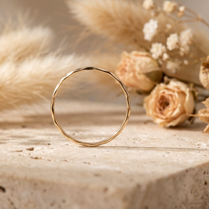 Minimalist Hammered Gold Moissanite Wedding Band <b>Ring</b> 14K <b>Dainty</b> Textured Stacking <b>Ring</b> Wholesale Manufacturer - Product Image 2