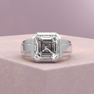 925 <b>Silver</b> Bezel Set Asscher Cut Moissanite Diamond Solitaire <b>Men</b> Engagement <b>Ring</b> Luxury Wedding <b>Ring</b> Classic Geometric Jewelry - Product Image 1