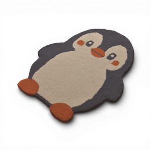 Tapis moderne en laine tufté à la main pour enfants, motif pingouin mignon, forme animale, personnage de dessin animé, contour sculpté avec précision - Product Image 1