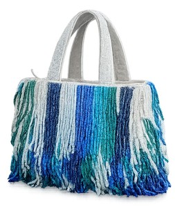 Bolso Tote de Tela a Rayas, Bolso de Hombro Casual Hecho a Mano, Diseño con Flecos Azules y Blancos, para Uso Diario - Product Image 2