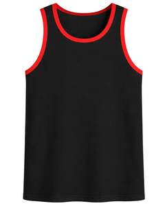 Camiseta sin Mangas Personalizada para Hombre, Ropa Deportiva de Gimnasio, Chaleco Casual para Músculos, Negro con Ribete Rojo, Fabricante Personalizado, Venta al Por Mayor OEM - Product Image 1