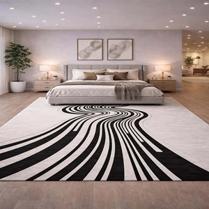 Modern Abstract Black White Area Rug Luxury Wave Design Hand Tufted Carpet Large Bedroom Living Room Soft Decorative <b>Floor</b> Rug - Product Image 6