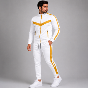 Survêtements sportifs pour hommes de haute qualité, couleur verte, manches longues, fermeture éclair, blocs de couleur, poches latérales, respirants, coupe régulière, pour le printemps - Product Image 5