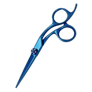 Ciseaux de barbier professionnels en acier inoxydable allemand pour droitiers, manche courbé bleu, accessoires de salon, qualité supérieure - Product Image 2