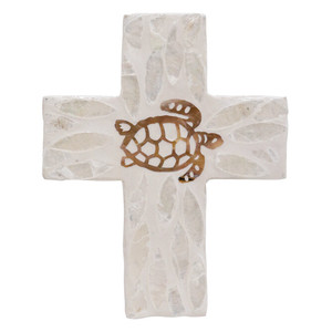 Decoración de Pared con Cruz de Capiz, Diseño de Tortuga Marina, Arte de Pared Hecho a Mano con Conchas, Adorno Costero con Temática Oceánica - Product Image 2