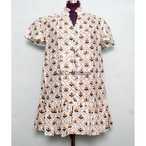 Robe Courte Femme 100% Coton Tricotée Col V Manches Courtes Taille Haute Coupe Évasée Imprimé Floral Numérique Lavable Respirante Idéale Bureau - Product Image 1