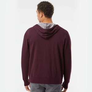 <b>Men's</b> <b>Burgundy</b> Zip-Up <b>Hoodie</b> Oversized Casual Winter 100% Cotton Fleece Solid Color - Product Image 3