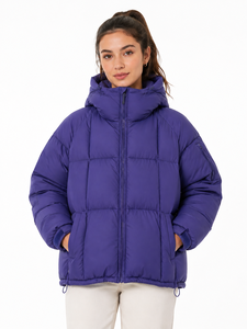 Blouson matelassé léger et chaud pour femme, violet, à capuche, entièrement zippé, isolé, 6XL, 100% coton - Product Image 1