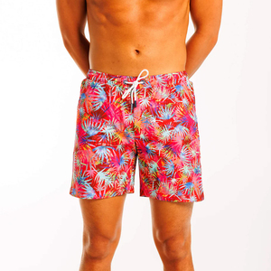 Shorts de bain décontractés pour hommes à imprimé tropical rouge, séchage rapide, taille à cordon, longueur mi-cuisse - Product Image 3