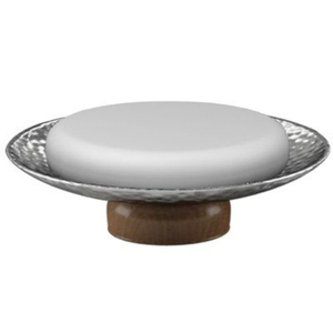 Modern Hammered Finish Stainless Steel <b>Soap</b> <b>Dish</b> <b>Holder</b> Textured Silver Metal <b>Soap</b> Stand With Wood Base Bathroom Accessory - Product Image 1