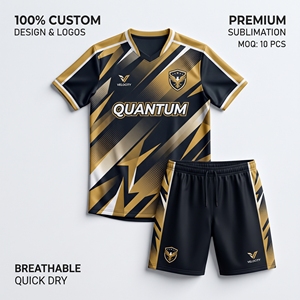 Kit de football de haute qualité 100% polyester, uniforme d'équipe personnalisé, maillot de football respirant à col en V, impression par sublimation numérique - Product Image 1