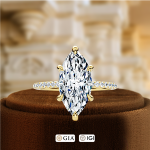 แหวนหมั้นเพชรทรงมาร์คีส์ 1.5 กะรัต เพชรเลี้ยงในห้องปฏิบัติการ ทองคำแท้ 14K วงแหวนแบบฮาโลครึ่งวงประดับเพชร IGI Certified ดีไซน์เรียบหรู สำหรับวันครบรอบ - Product Image 6