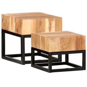 Juego de 2 Mesas Auxiliares de Madera Maciza de Acacia en Color Natural y Negro con Diseño de Mesa de Centro Pequeña - Product Image 1
