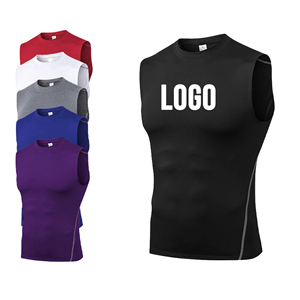 Débardeur de compression sans manches pour homme avec logo personnalisé OEM, en polyester à séchage rapide, pour la gym et le fitness, vente en gros, multicolore, maillot de sport - Product Image 1