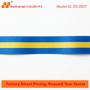 ริบบิ้นซาตินโพลีเอสเตอร์ 100% สีน้ำเงิน-เหลืองลายเส้นตรงกลาง ขนาด 25 มม. สำหรับตกแต่งงานแต่งงาน เครื่องประดับผม และงานฝีมือ ขายส่ง - Product Image 4