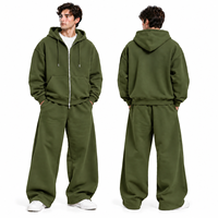 Ensemble de survêtement d'hiver pour homme en coton 100% avec logo personnalisé de qualité supérieure – Sweat-shirt à fermeture éclair et pantalon de survêtement à jambes larges