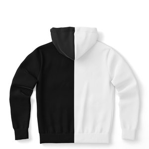 เสื้อฮู้ดผู้ชายสีดำขาว ตัดต่อสี ทรงปกติ สวมใส่สบาย ผ้าถัก มีกระเป๋า - Product Image 5