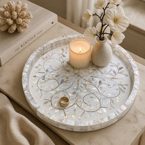 Colored Mother of Pearl Inlay Wooden Serving Tray | Handmade Ramadan Eid Decor Tray | Luxury Kitchenware Platter <b>Gift</b> Home Decor - Product Image 4