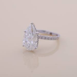 IGI Certified Pear Shape Lab Grown Diamond Hidden Halo Engagement-Weeding Ring with Pavé Band in <b>Solid</b> 925 Sterling <b>Silver</b> - Product Image 2
