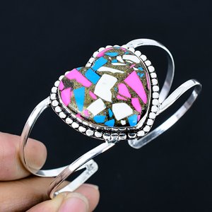 Pink Cotton Candy Turquoise Gemstone Jewelry Heart Shape Stone Bangle Elegant Stylish Gift For Women Handmade Jewelry - Product Image 1