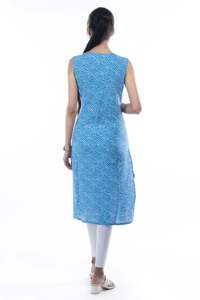 Rayon Leheriya Printed Angrakha Anarkali <b>Kurta</b> and Sleeveless Short Kurti Notch Neck Knee Length Ethnic <b>Women</b> Summer 100% Cotton - Product Image 5