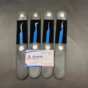 Pince à épiler d'extension de cils bleue enduite de poudre professionnelle en acier inoxydable massif avec prise en diamant Extension de cils pointue - Product Image 1