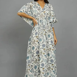 Robe kaftan en coton indien faite à la main, légère, pour la plage en été - Product Image 1