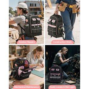 Mochila Portaherramientas Resistente de 56 Bolsillos con Base Moldeada y Compartimento para Portátil, Organizador de Almacenamiento para Electricistas - Product Image 3