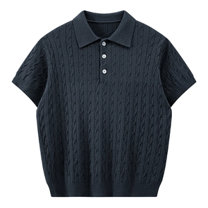 Polo de punto trenzado retro americano de Jack para hombre, camiseta de manga corta informal y holgada de marca de moda para verano - Product Image 1