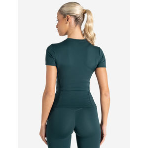 Camiseta Deportiva Holgada para Mujer, Color Verde Azulado Marino, Elástica, Manga Corta, Cuello Redondo, Poliéster, Informal, para Yoga y Ejercicio, con Apliques - Product Image 2
