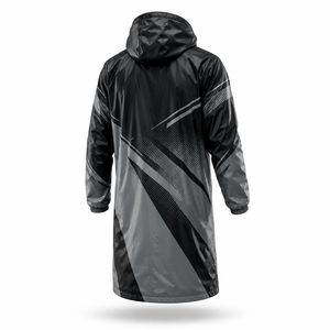 Veste de pluie à capuche personnalisée pour hommes, design sportif, polyester enduit de PVC, doublure en maille longue, coupe-vent, vêtements de travail en plein air, service OEM ODM - Product Image 3