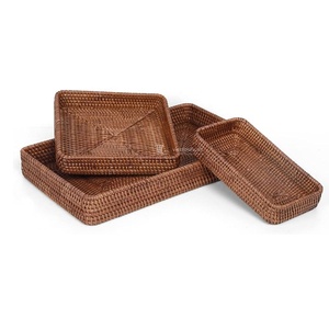 Rattan Serving <b>Tray</b> Rectangular, Handwoven Dark Brown Wicker <b>Tray</b> for Natural Tabletop Organization Wholesale Vietnam - Product Image 1