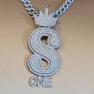 Collar de Lujo con Colgante Corona S ONE Iced Out, Joyería Hip Hop con Moissanita, Cadena Cubana VVS Brillante, Collar Personalizado Estilo Rap, Chapado en Plata para Fiesta - Product Image 3