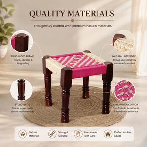 Handwoven Wooden Rope <b>Stool</b> | Modern Handmade Cotton Woven <b>Seat</b> Ottoman | Rustic Kitchen Living Room Dining Home Furniture - Product Image 5