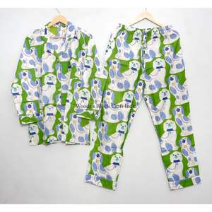 Ensemble de pyjama en coton à imprimé animal, ensemble de pyjama bohème à imprimé bloc, ensemble de pyjama pour femmes, ensemble de pyjama d'été, ensemble de pyjama de nuit, ensemble deux pièces - Product Image 5