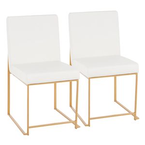 Set di 2 Sedie da Pranzo Fuji Contemporanee con Schienale Alto in Ecopelle Oro e Bianca, Design Moderno ed Elegante - Product Image 1