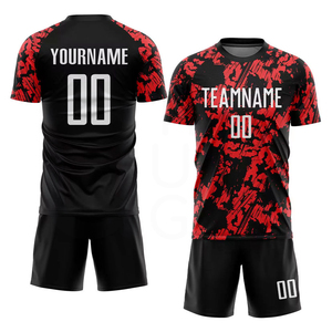 Men's Soccer Uniform Set Black Red Print Sublimated Jersey Shorts Moisture Wicking <b>Athletic</b> Fit All Seasons - Product Image 4