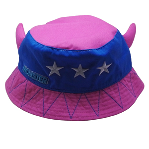 Chapeau Bob Rose à Motif Floqué Visage et Cornes pour Enfants Unisexe Printemps-Été Tenue Décontractée - Product Image 2