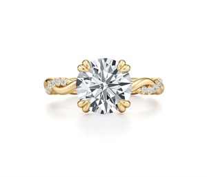 Bague de fiançailles en diamant de laboratoire rond de 1,00 carat, or jaune 9K, solitaire torsadé avec accents de diamants, modèle Copy Pro - Product Image 1