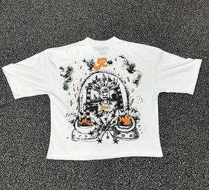 เสื้อยืดโอเวอร์ไซส์สตรีทแวร์ปักโลโก้คริสตัลแบบกำหนดเอง ผ้าคอตตอนหนานุ่ม ทรงบ็อกซี่ ฟิตสำหรับผู้ชาย สีขาว ทรงครอป ไหล่ตก พิมพ์ลายกราฟิกวิบวับ - Product Image 4