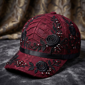 Casquette de baseball moderne pour femme avec dentelle, broderie détaillée, accents en strass et sangle arrière – Accessoire décontracté et élégant - Product Image 5